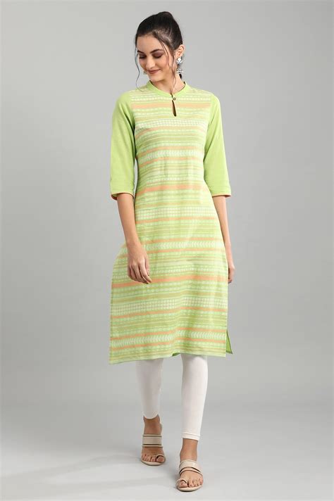 Buy Green Mandarin Neck Printed kurta Online for Woman | Shop for Aurelia
