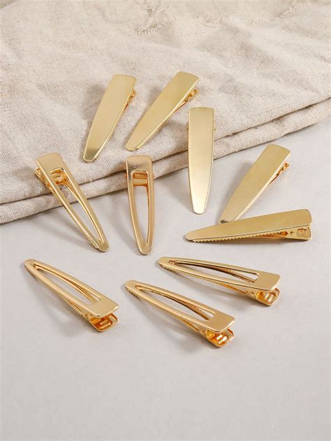 10pcs Solid Hair Clip - Gold Alligator Hair Clips