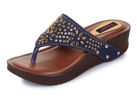 Buy Trase Stonee Blue Fashion Wedges Slipper for Women-5 IND/UK at ...