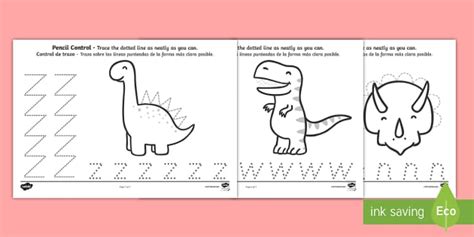 Dinosaur Pencil Control Worksheet / Worksheets - English / Spanish ...