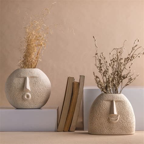 Buy Glimpse Homes Ceramic Flower Vase | Set of 2 | Upbeat Face Vase 5.5 ...