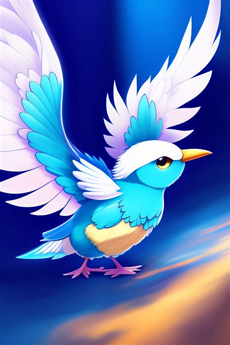 Lexica - Anime illustration of a cute blue bird Pokemon with four wings