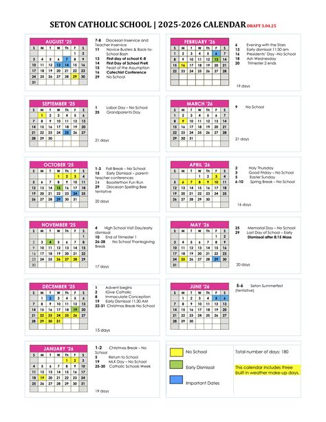2025-2026 Academic Calendar - Seton Catholic School