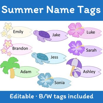 Editable Summer Name Tags Desk Plates Labels Cubby Locker by Creative Fun