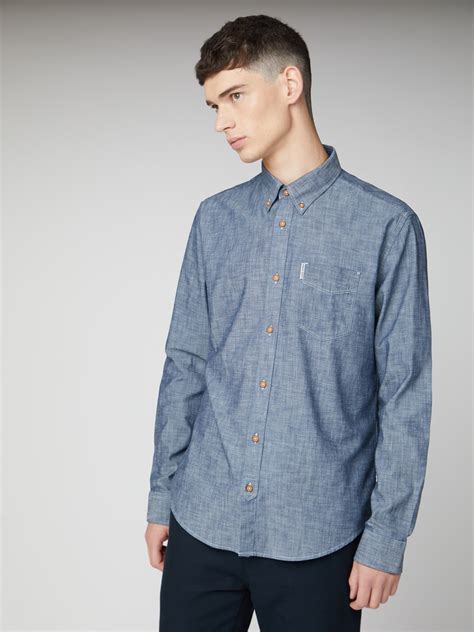 Men's Blue Long Sleeved Chambray Shirt | Ben Sherman | Est 1963