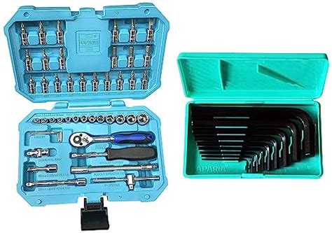 Taparia SA46 Steel Socket Set (Blue, 46-Pieces) & KM9V Allen Key Set ...