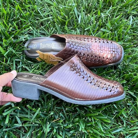 NWT The Leather Collection Woven Leather Mules Size... - Depop