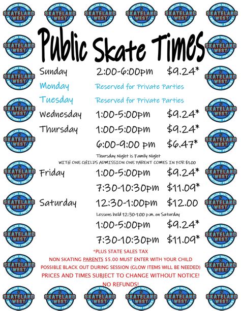 Skating Schedule - Skateland West