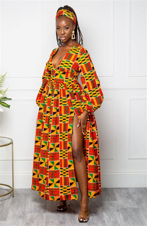 Low Neck Deep V Long Sleeve | African Maxi Dress - KENYA – LAVIYE