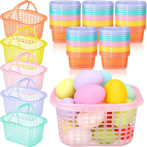 Amazon.com: SiliFine 60 Pcs Plastic Easter Baskets Bulk Small Colorful ...