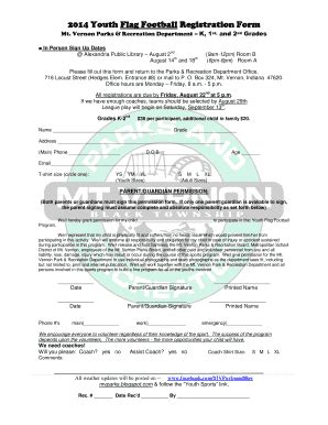 Fillable Online 2014 Youth Flag Football Registration Form Fax Email ...