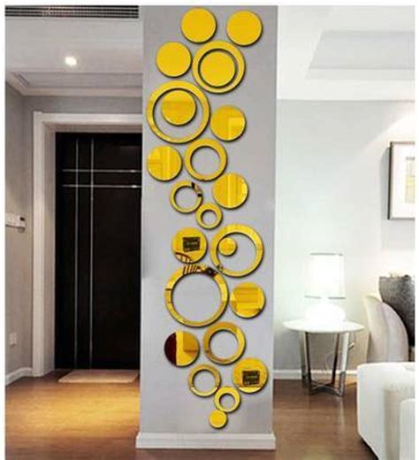 Art Vally Round ring & dots 24 Golden wall mirror stickers for Hall ...