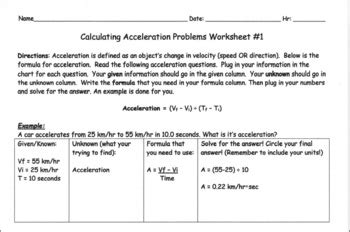 Image result for Calculating Acceleration Worksheet