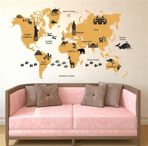 Wallstick" World map with Animals" wallstickers (Vinyl 110 cm x 70 cm ...