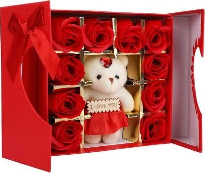VR Creatives Love Box for Valentine Love Gifts Teddy with 10 Pcs Roses ...