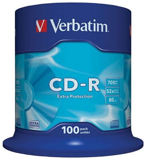 43411 Verbatim | Verbatim CD-R, 700 MB, 52X, 100 Pack | 123-9712 | RS