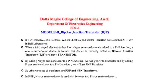 EDC-I BJT Notes: Understanding Bipolar Junction Transistors - Studocu