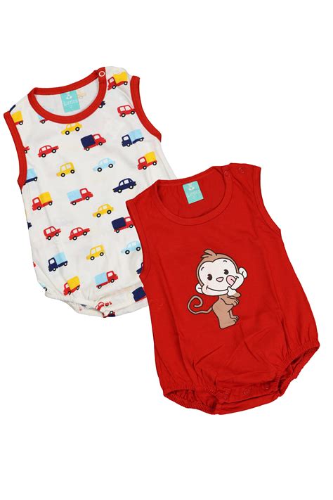 Fyst Premium Cotton Knit Graphic Print Infant Romper Set – White & Red ...