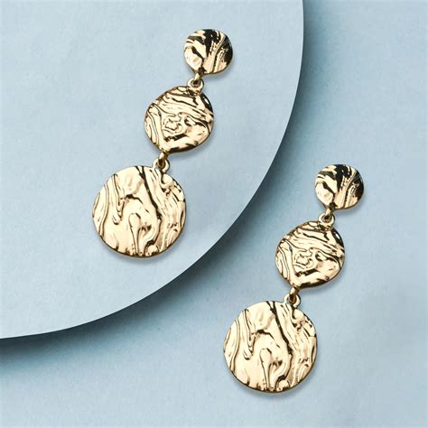 Buy Gold Textured Circle Long Drop Earrings - Accessorize India