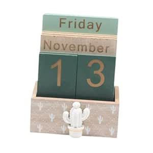 Wood Block Calendar Desk Office Living Room Birthday Gift Perpetual ...