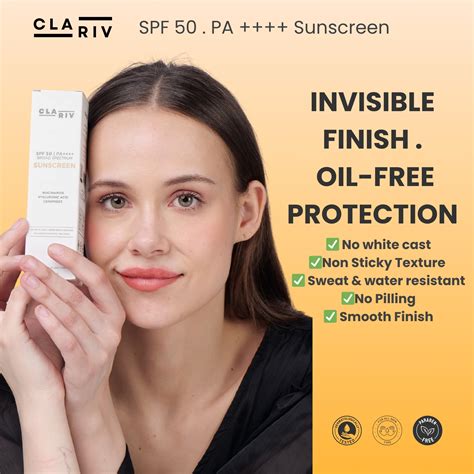 CLARIV Sunscreen SPF 50 PA+++ Broad Spectrum Protection - 80 ML | CLARIV