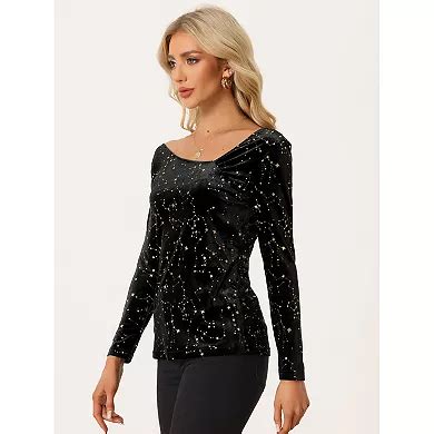 Velvet Stars Top for Women's Long Sleeve Off Shoulder Party Shirt