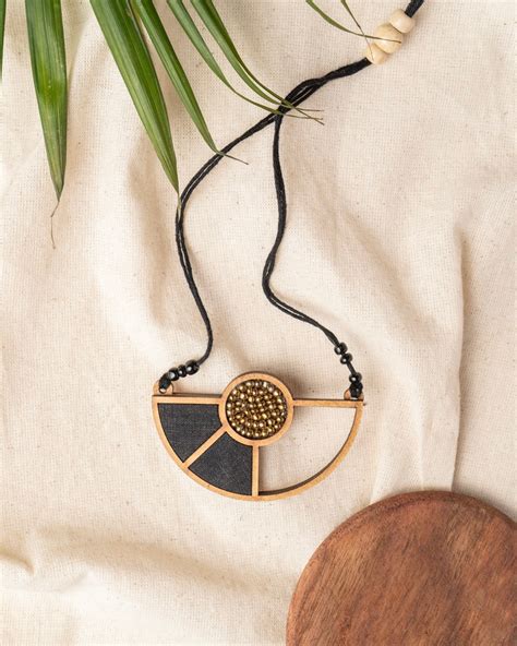 WHE Black Geometrical Repurposed Fabric and Repurposed Wood Adjustable ...