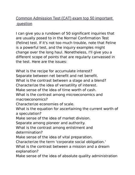 Common Admission Test (CAT) exam top 50 important - Common Admission ...