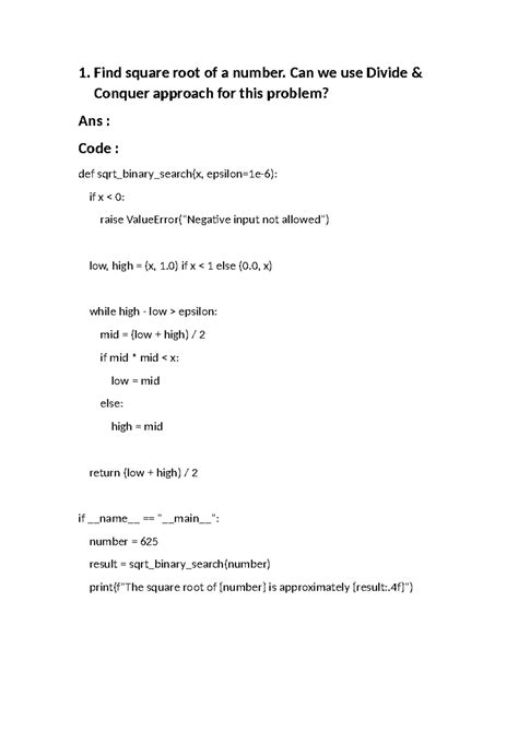 Pro 1 to 10 - DAA Program: Sqrt, Primes, and Factorial Algorithms - Studocu
