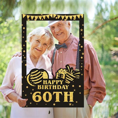 Buy Crenics 60th Birthday Selfie Photo Booth Frame Gold and Black 60th ...