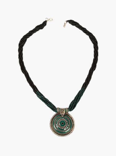 Kundalini Necklace in Sterling Silver, Black & Green Onyx | soilofindia.in