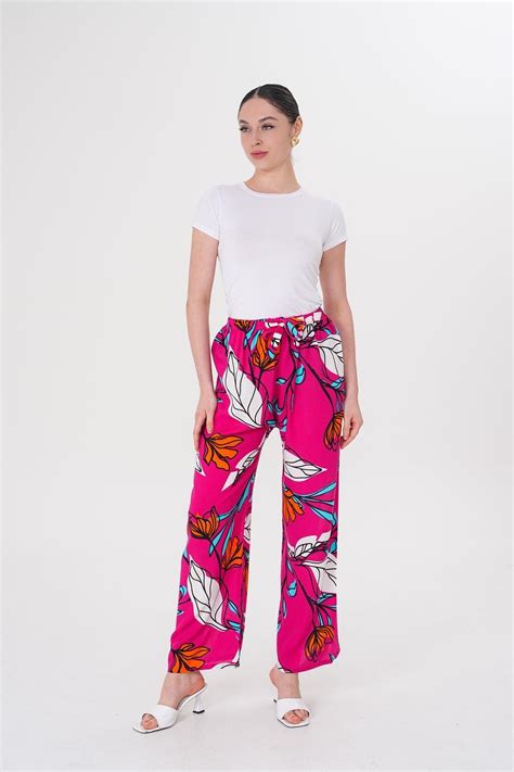 Red Wide-leg Digital Print Patterned Fabric Trousers - Westbound ...