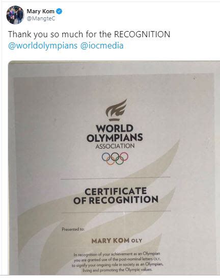 Mary Kom thanks WOA for 'OLY' title