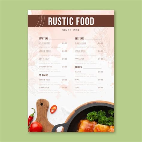 Rustic restaurant menu with photo | Free Vector