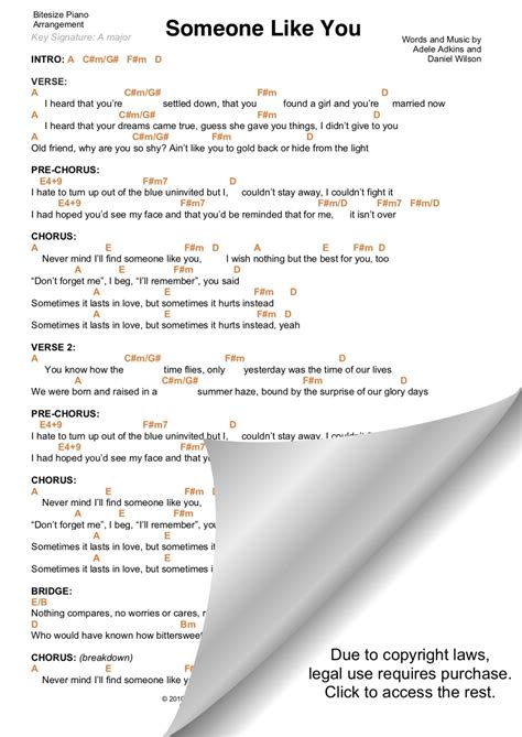 SOMEONE LIKE YOU – ADELE PIANO CHORDS & Lyrics – Bitesize Piano