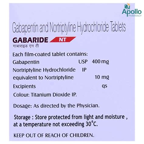 Gabaride NT 400mg/10mg Tablet 10's Price, Uses, Side Effects ...