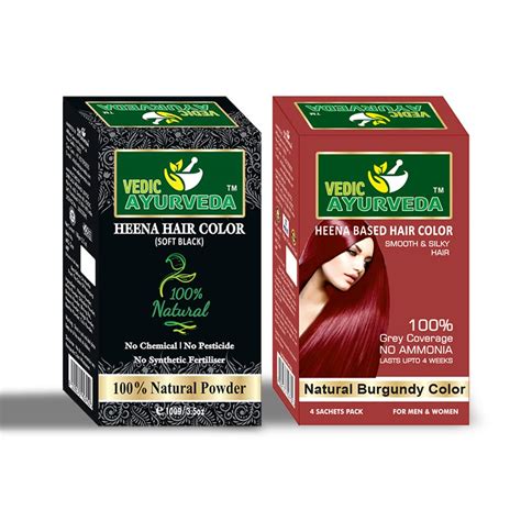 Buy VedicAyurvedas Natural Henna Soft Black & No Ammonia Burgundy Hair ...