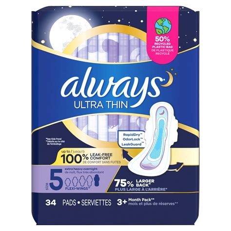 Always Ultra Thin Extra Heavy Overnight Flexi-Wings Pads 3+ Month Pack ...