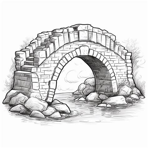 black and white clip art of a stone bridge for kids, 2d, no background ...