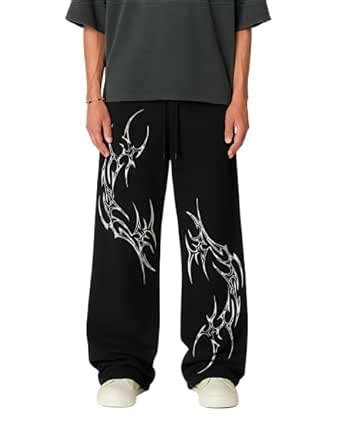 Men’s Baggy Black Printed Track Pants | Loose Fit Streetwear Trousers ...