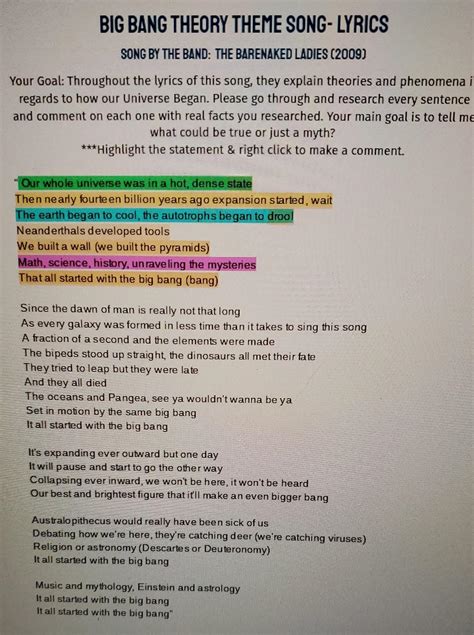 BIG BANG THEORY THEME SONG-LYRICS SONG BY THE BAND: | Chegg.com