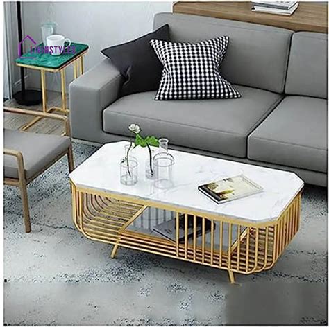 Manoj Rectangular Centre Table With Marble Top – LivIn Styles