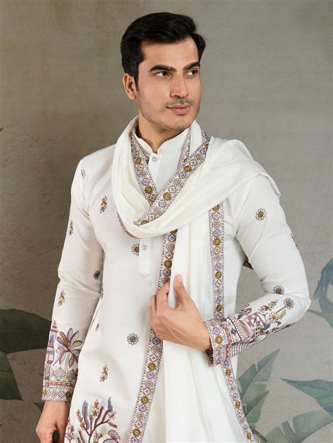 Wedding Special White Color Kurta and Dupatta for Men – TULIP DESIGNER