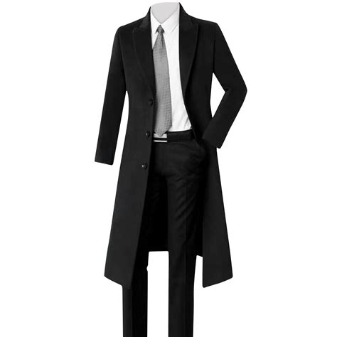 WMTBSRSW Mens Long Trench Coat Classic Solid Notched Collar Single ...