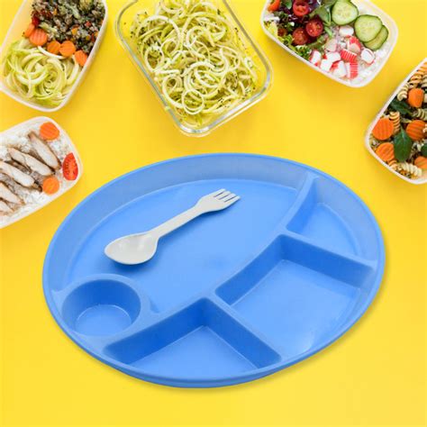 Plastic Food Plates / Biodegradable 5 Compartment Plate With Spoon for ...