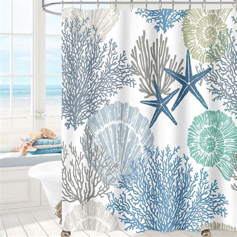 Amazon.com: MAYZUS Nautical Coastal Shower Curtain, Beach Ocean Theme ...