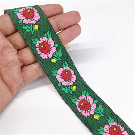 LAMI 9 Meter Jacquard Pink Rose Flower Design Lace Border for Saree ...