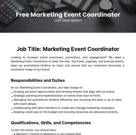 Free Marketing Event Coordinator Job Description Template to Edit Online