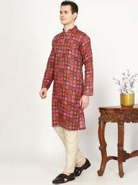 New Maroon Printed Cotton Blend Kurta for Men – The Kurta Company