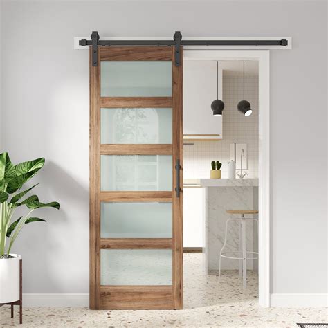 Amazon.com: FREDBECK 28 x 84 inch Glass Barn Door with 5 FT Barn Door ...